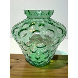 Green Glass Optic Glass Textured Vase - Handblown Art Glass Decorative Piece